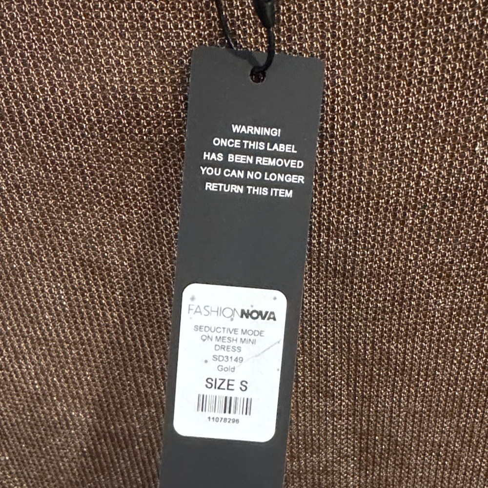 Fashion Nova Seductive Mesh Mini Dress in Gold Size Small - Picture 2 of 4